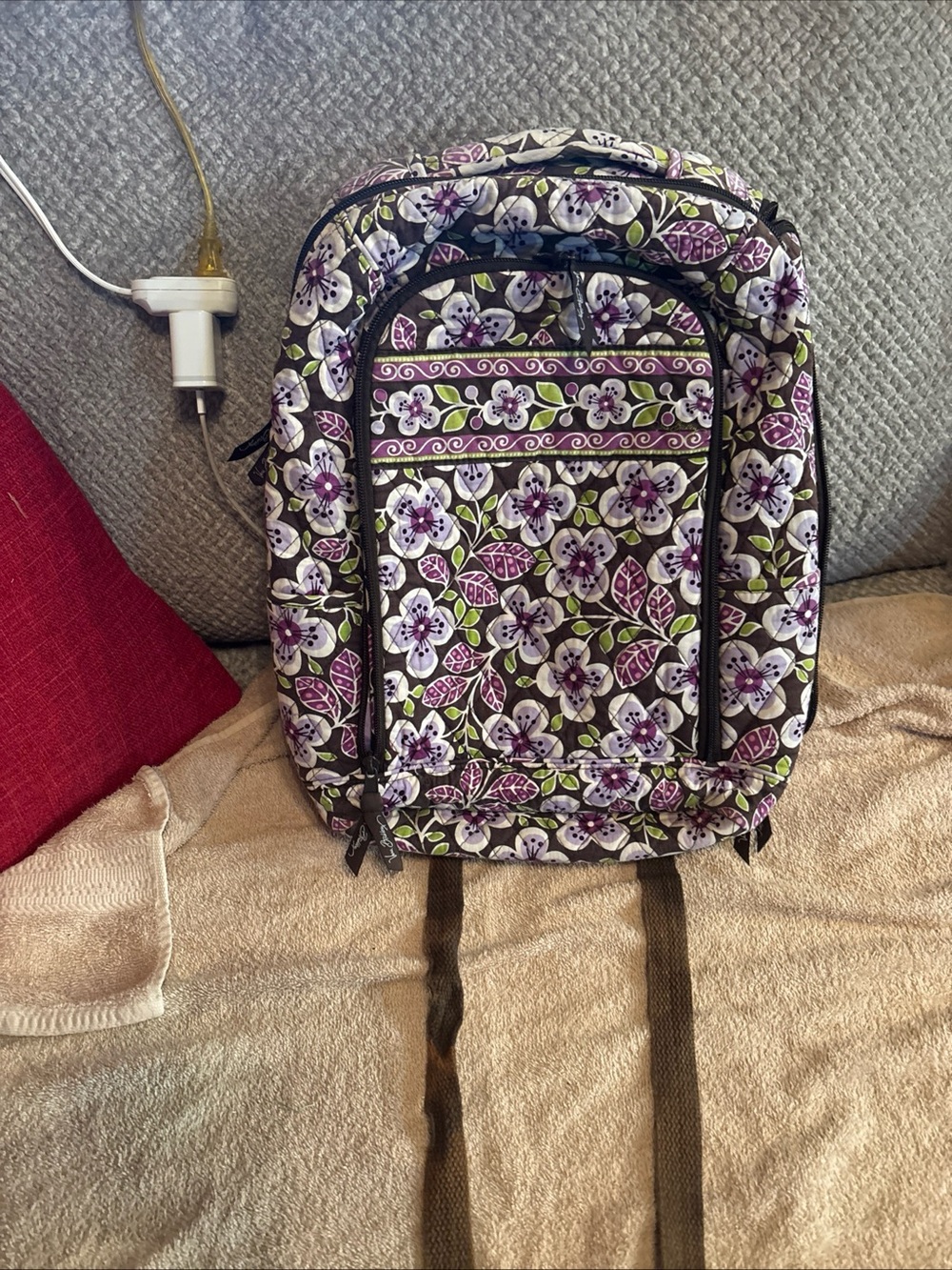 Vera Bradley Quilted Laptop Backpack Purple Floral Retired Pattern School bag